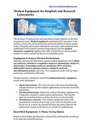 Medical Equipment for Hospitals and Research Laboratories