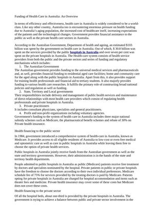 Funding of Health Care in Australia: An Overview