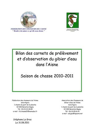 Bilan des carnets de prélèvement 10-11 dans l'Aisne