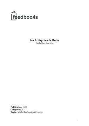 Du Bellay, Joachim - Les Antiquites de Rome