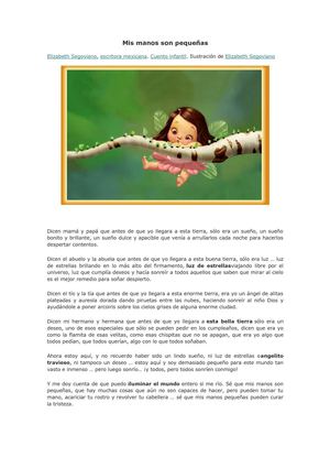 Mis manos son pequeñas, un cuento de Elizabeth Segoviano, escritora mexicana. Cuento infantil. 