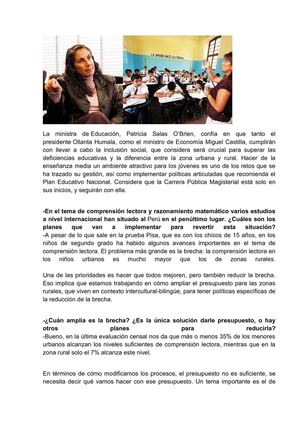 ENTREVISTA A LA MINISTRA DE EDUCACION