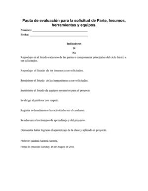 Pauta de evaluación de la solicitud de Parte