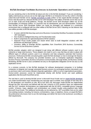 BizTalk Developer Facilitates Businesses to Automate  Operations and Functions