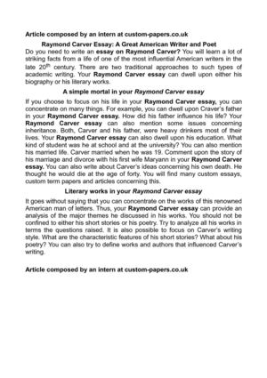 Thesis For Compare And Contrast Essay Raymond Carver Essay A Great American Writer And Poet Examples Of Thesis Statements For Expository Essays also Essay On Science And Technology Calamo Raymond Carver Essay A Great American Writer And Poet English Essay Book