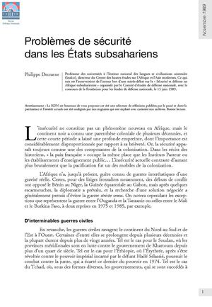 Decraene - Problèmes de sécurité dans les États subsahariens (nov 1989)