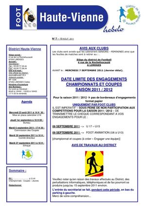 Hebdo 87 N° 7 du 19 AOUT 2011