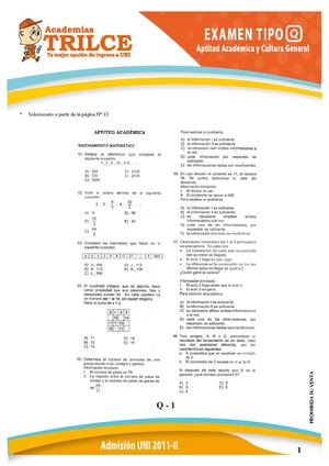 Examen UNI 2011-II (Aptitud-Cultura General)