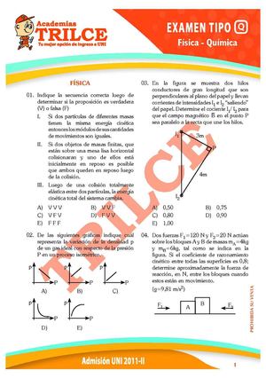 Examen UNI 2011-II (Física-Química)