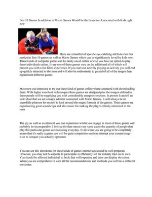 Ben 10 Games And also Mario Games Would be the Preferred Involving Kids currently