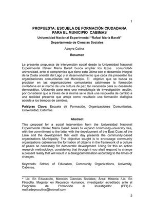 PROPUESTA : ESCUELA DE CIUADADANOS
