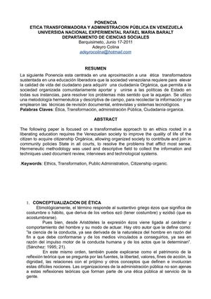 ETICA EN LA ADMINISTRACION PUBLICA EN VENEZUELA