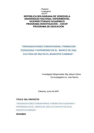 PROYECTO: ORGANIZACIONES COMUNITARIAS