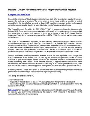 Dealers - Get Set for the New Personal Property Securities Register