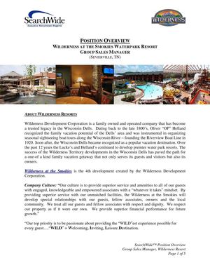 Wilderness Position Overview - Sales Manager