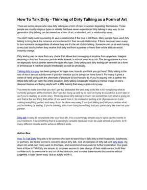 How To Talk Dirty - Thinking of Dirty Talking as a Form of Art