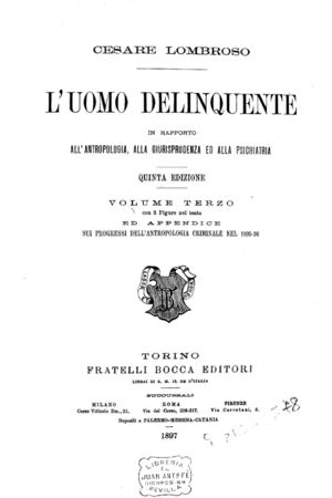 L'Uomo Delinquente volume III (Lombroso 1897)