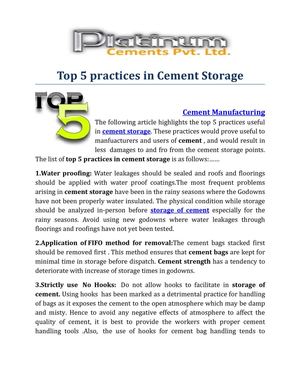 Top 5 practices in Cement Storage 