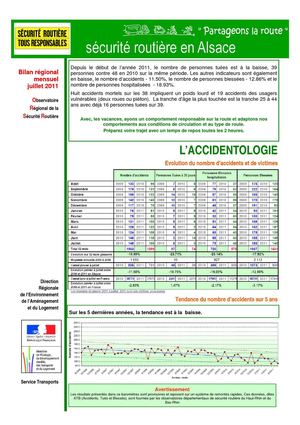 Juillet Bilan mensuel sécurité routière Alsace 2011