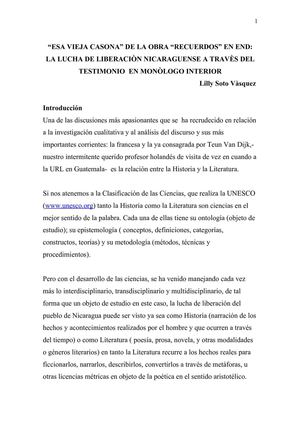 La lucha de liberacion nicaraguense-Testimonio en monòlogo interior 
