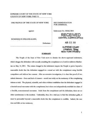 Dominic Strauss-Kahn - Motion to Dismiss - New York 2011-08