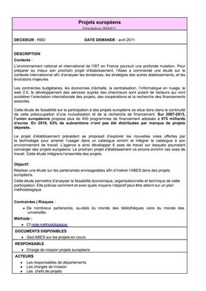 Fiche étude sur les projets européens