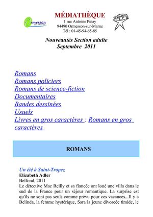 Nouveautés Adultes Rentrée 2011