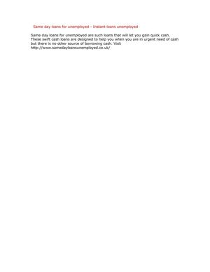 Same day loans for unemployed - Instant loans unemployed