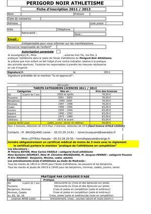Bulletin d'inscription 2011/2012