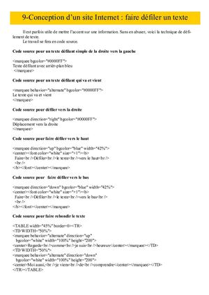Etape 9 : Comment faire défiler du texte. Codes sources.