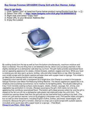 George Foreman GR10ABWI Champ Grill with Bun Warmer, Indigo