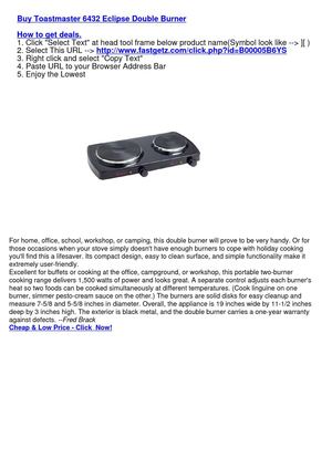 Toastmaster 6432 Eclipse Double Burner