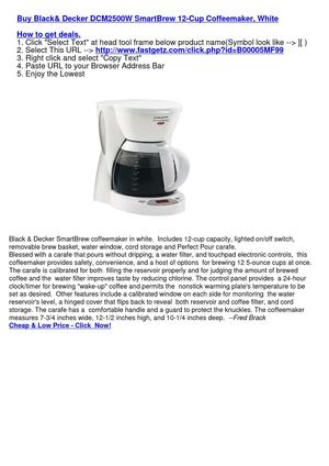 Black& Decker DCM2500W SmartBrew 12-Cup Coffeemaker, White