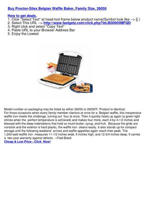 Proctor-Silex Belgian Waffle Baker, Family Size, 26050