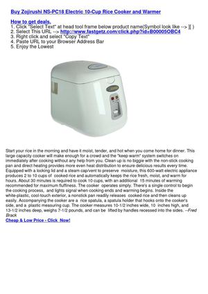 Zojirushi NS-PC18 Electric 10-Cup Rice Cooker and Warmer