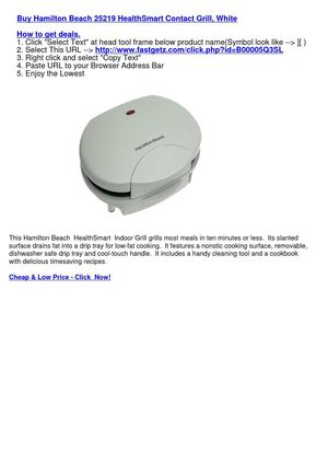 Hamilton Beach 25219 HealthSmart Contact Grill, White