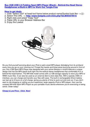 2GB USB 2.0 Folding Sport MP3 Player (Black) - Behind-the-Head Stereo Headphones wBuilt-in MP3 to Work Out Tangle-Free