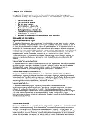 Ramas y campos de la ingeniería.