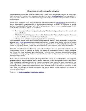 Secure Virtual Workspace-Allows You to Work From Anywhere, Anytime