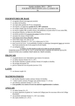 fournitures 5ème