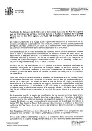 Resolución Delegación del Gobierno huelga Escoltas