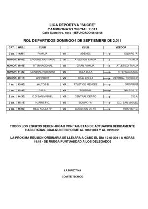 ROL DE PARTIDOS DOMINGO 4 DE SEPTIEMBRE DE 2,011