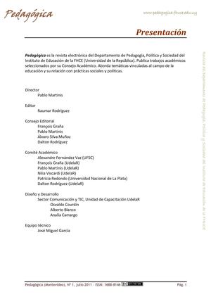 Pedagógica. Revista de DPPS, Facultad de Humanidades y Ciencias de la Educación