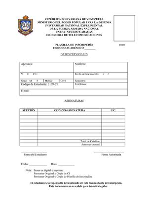 Planilla de Inscripcion