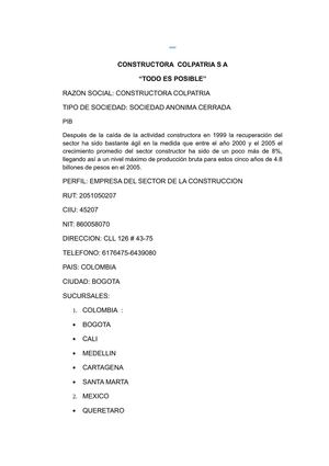 CONSTRUCTORA  COLPATRIA S A TRABAJO