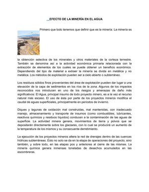 EFECTO DE LA MINERÍA EN EL AGUA