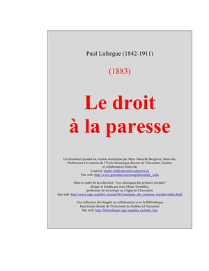 Paul Lafargue : le droit à la paresse (1883)