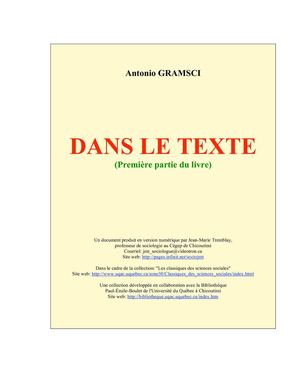 Antonio Gramsci : Gramsci dans le texte (1916-1935) - Première partie du livre