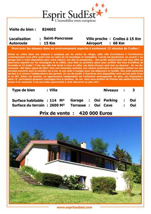 EspritSudEst vous présente cette belle villa d'architecte sur le Plateau des Petites Roches !