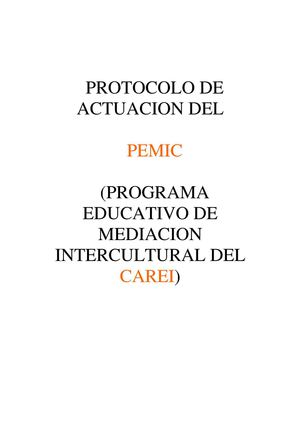 PROTOCOLO DE  ACTUACION DEL  PEMIC  (PROGRAMA  EDUCATIVO DE  MEDIACION  INTERCULTURAL DEL  CAREI)